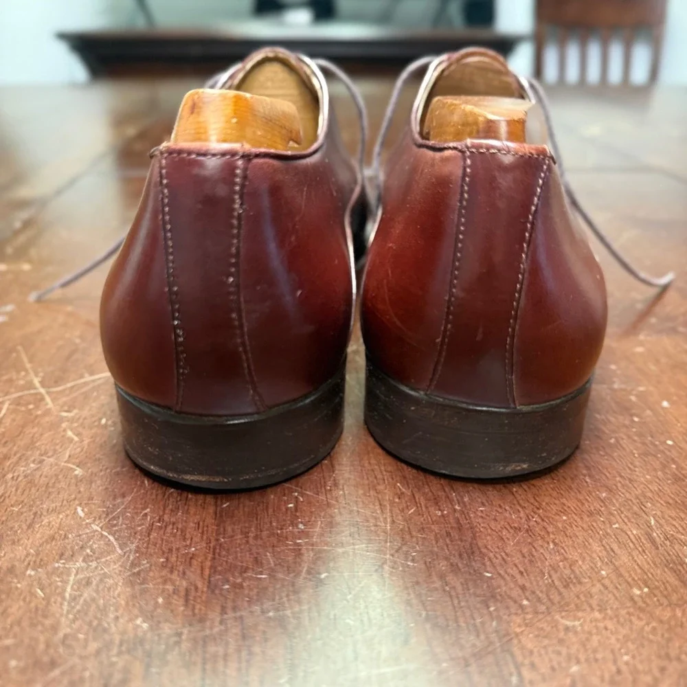 Paragon Oxford Shoes Mens 9.5 Burgundy Handcrafted Leather Cap Toe Dress Shoes